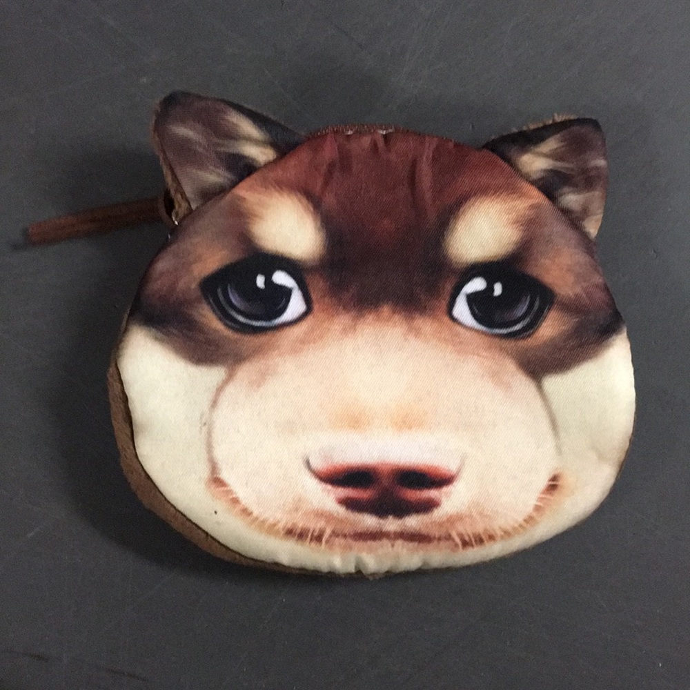 Nylon and Plush Husky Dog Coin Purse